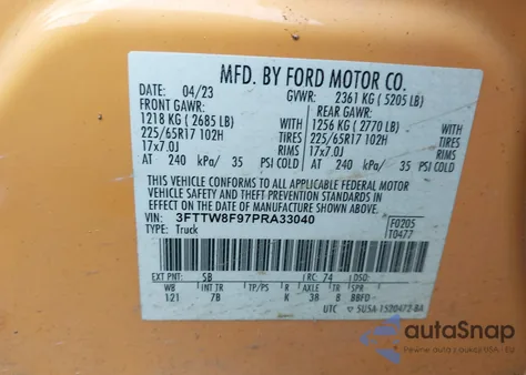 2023 Ford Maverick Xlt z USA, uszkodzony, nr VIN 3FTTW8F97PRA33040